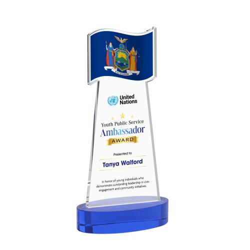 Awards and Trophies - Crystal Awards - Flag Full Color Blue on Alberton Base Unique Crystal Award