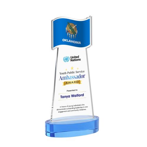 Awards and Trophies - Crystal Awards - Flag Full Color Sky Blue on Alberton Base Unique Crystal Award