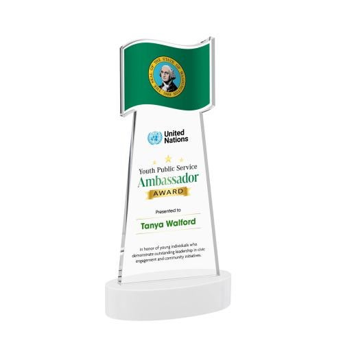 Awards and Trophies - Crystal Awards - Flag Full Color White on Alberton Base Unique Crystal Award