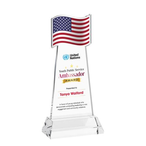 Awards and Trophies - Crystal Awards - Flag Full Color Clear on Hartford Base Unique Crystal Award