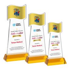 Flag Full Color Amber on Hartford Base Unique Crystal Award - Unique Awards