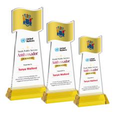 Flag Full Color Gold on Hartford Base Unique Crystal Award - Unique Awards