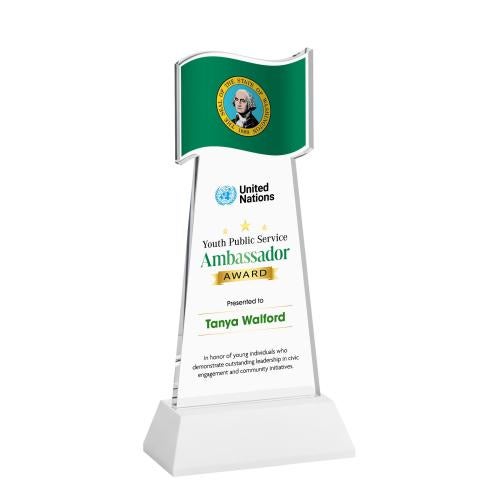Awards and Trophies - Crystal Awards - Flag Full Color White on Hartford Base Unique Crystal Award
