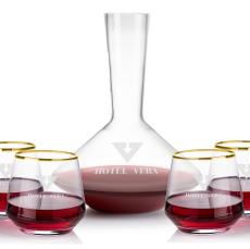 Tucson Carafe & Stemless Wine Set - Gold Rim - Gift Sets