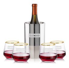 Catania Wine Cooler & Tucson Gold Rim Stemless Wine - Gift Sets