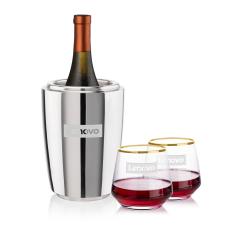 Pescara Wine Cooler & Tucson Gold Rim Stemless Wine - Corporate Gifts