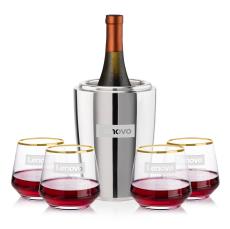 Pescara Wine Cooler & Tucson Gold Rim Stemless Wine - Barware