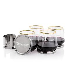 Baldoni Coasters & Tucson Gold Rim Stemless Wine Set - Barware