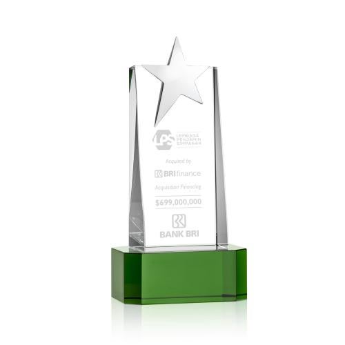 Awards and Trophies - Crystal Awards - Fanshaw Silver Star Green on Base Towers Crystal Award