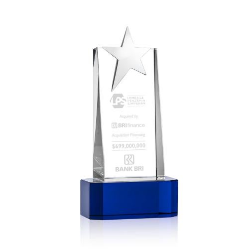 Awards and Trophies - Crystal Awards - Fanshaw Silver Star Blue on Base Towers Crystal Award