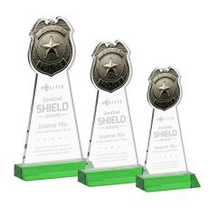 Police Badge Green Unique Crystal Award - Awards and Trophies