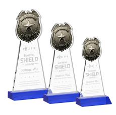Police Badge Blue Unique Crystal Award - Awards and Trophies