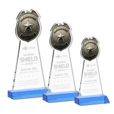 Police Badge Sky Blue Unique Crystal Award - Awards and Trophies