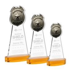 Police Badge Amber on Alberton Base Unique Crystal Award - Awards and Trophies
