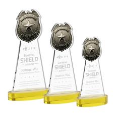 Police Badge Gold on Alberton Base Unique Crystal Award - Awards and Trophies