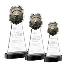Police Badge Black on Alberton Base Unique Crystal Award - Awards and Trophies