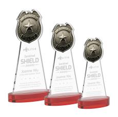 Police Badge Red on Alberton Base Unique Crystal Award - Colored Crystal Awards