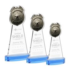 Police Badge Sky Blue on Alberton Base Unique Crystal Award - Awards and Trophies
