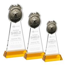 Police Badge Amber on Hartford Base Unique Crystal Award - Awards and Trophies
