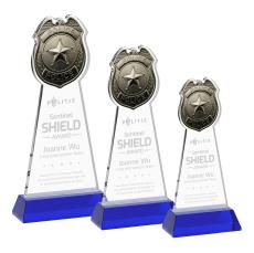 Police Badge Blue on Hartford Base Unique Crystal Award - Colored Crystal Awards