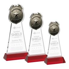Police Badge Red on Hartford Base Unique Crystal Award - Colored Crystal Awards