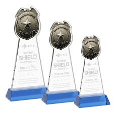 Police Badge Sky Blue on Hartford Base Unique Crystal Award - Awards and Trophies