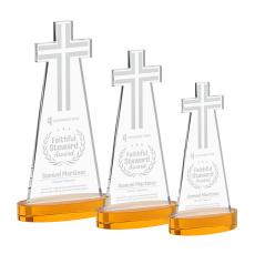 Cross Amber on Alberton Base Unique Crystal Award - Awards and Trophies