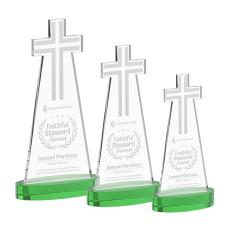 Cross Green on Alberton Base Unique Crystal Award - Colored Crystal Awards