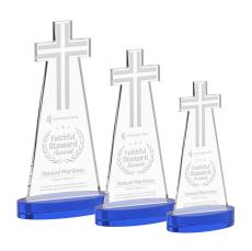 Cross Blue on Alberton Base Unique Crystal Award - Colored Crystal Awards