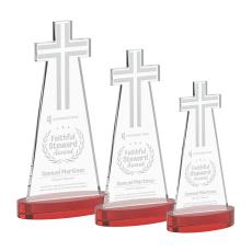 Cross Red on Alberton Base Unique Crystal Award - Colored Crystal Awards