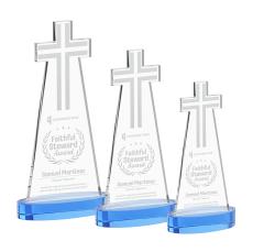 Cross Sky Blue on Alberton Base Unique Crystal Award - Crystal Awards