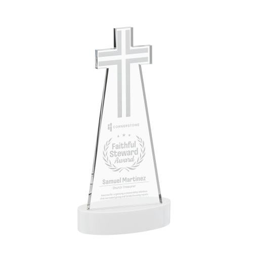 Awards and Trophies - Crystal Awards - Cross White on Alberton Base Unique Crystal Award