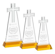 Cross Amber on Hartford Base Unique Crystal Award - Awards and Trophies