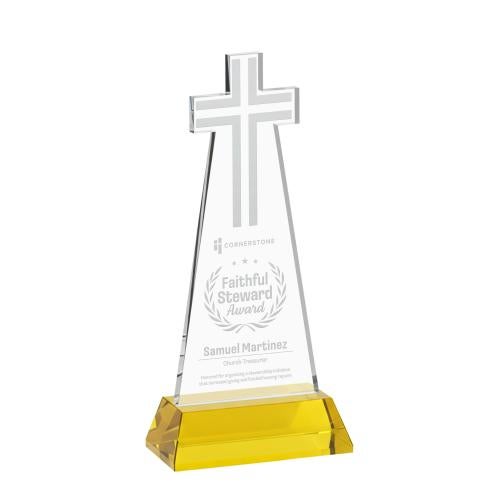 Awards and Trophies - Crystal Awards - Cross Gold on Hartford Base Unique Crystal Award