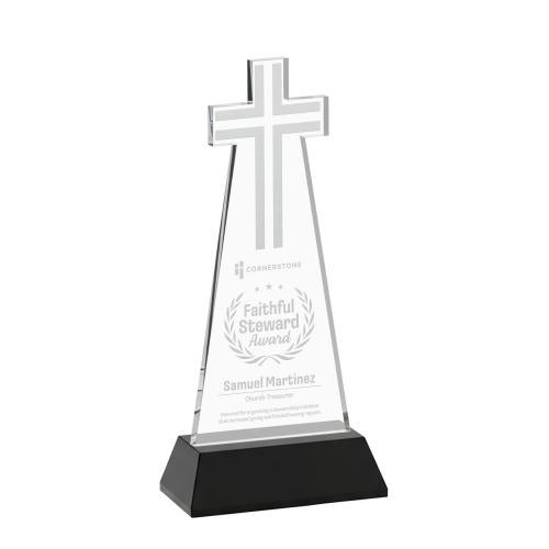 Awards and Trophies - Crystal Awards - Cross Black on Hartford Base Unique Crystal Award