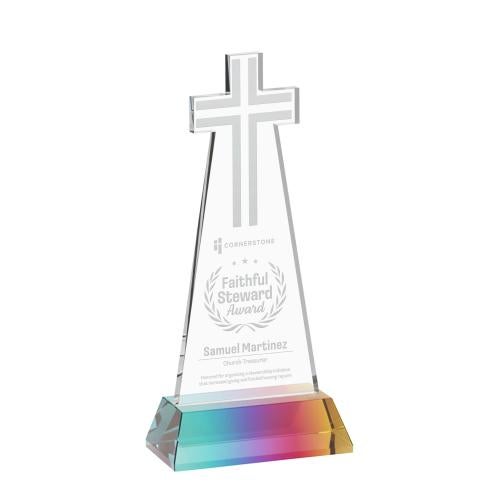 Awards and Trophies - Crystal Awards - Cross Prismatic on Hartford Base Unique Crystal Award