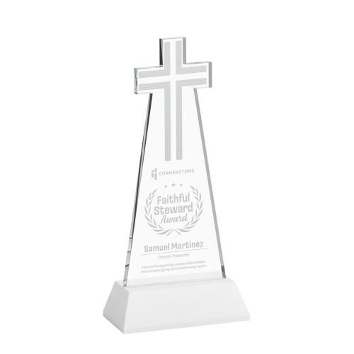 Awards and Trophies - Crystal Awards - Cross White on Hartford Base Unique Crystal Award