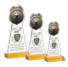 Police Badge Full Color Amber Unique Crystal Award - Full Color Imprint