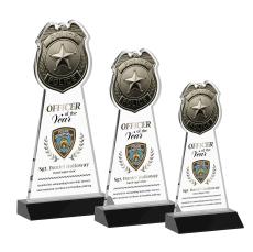 Police Badge Full Color Black Unique Crystal Award - Full Color Imprint