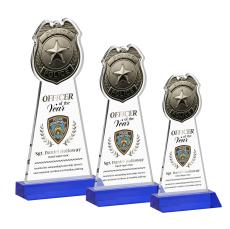 Police Badge Full Color Blue Unique Crystal Award - Full Color Imprint