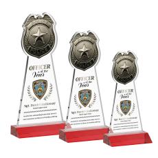 Police Badge Full Color Red Unique Crystal Award - Full Color Imprint