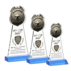 Police Badge Full Color Sky Blue Unique Crystal Award - Full Color Imprint