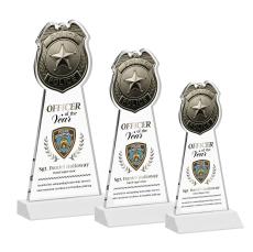 Police Badge Full Color White Unique Crystal Award - Full Color Imprint