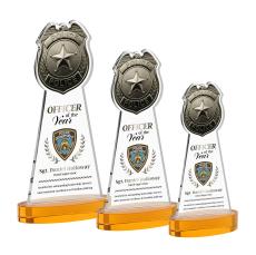 Police Badge Full Color Amber on Alberton Base Unique Crystal Award - Full Color Imprint