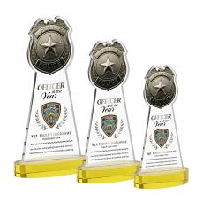 Police Badge Full Color Gold on Alberton Base Unique Crystal Award - Full Color Imprint