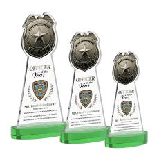 Police Badge Full Color Green on Alberton Base Unique Crystal Award - Full Color Imprint