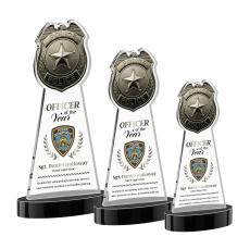 Police Badge Full Color Black on Alberton Base Unique Crystal Award - Full Color Imprint