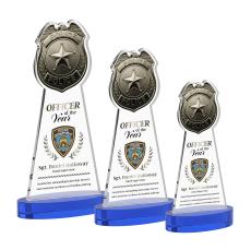 Police Badge Full Color Blue on Alberton Base Unique Crystal Award - Full Color Imprint