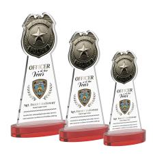 Police Badge Full Color Red on Alberton Base Unique Crystal Award - Full Color Imprint