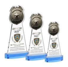 Police Badge Full Color Sky Blue on Alberton Base Unique Crystal Award - Full Color Imprint